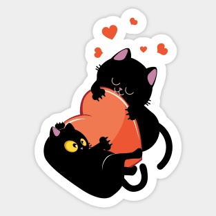 Black cats play with heart Sticker